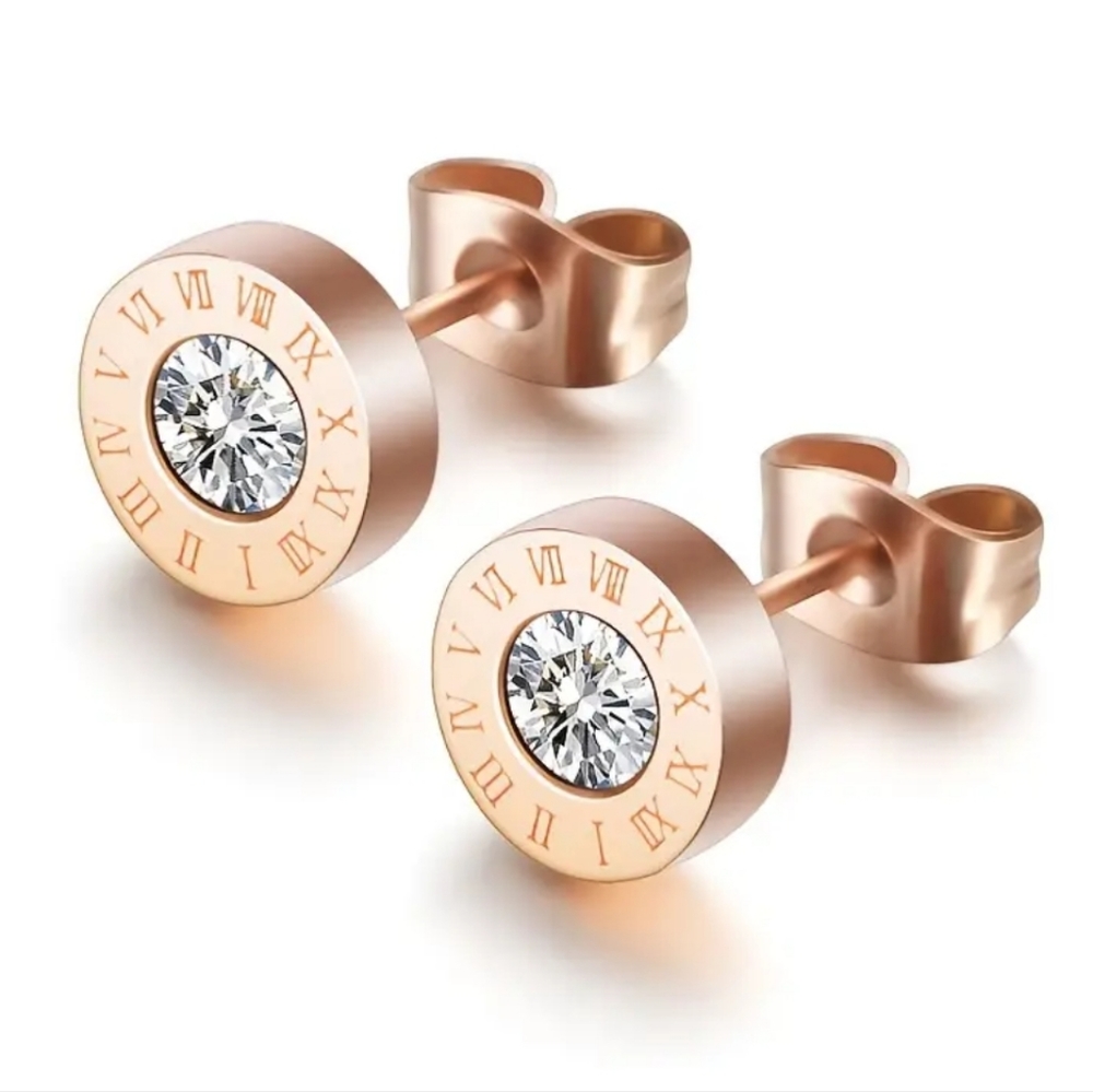 Roman Numeral Stud Earrings - Picture 2 of 8